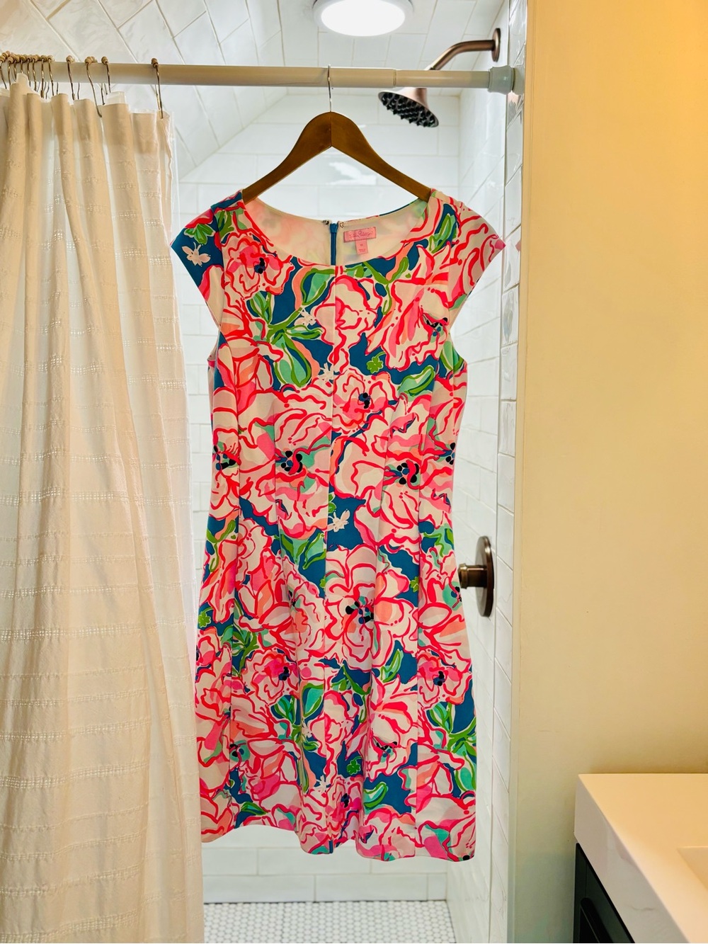 Lilly Pulitzer Pink Floral Midi Dress with Blue & Green Accents